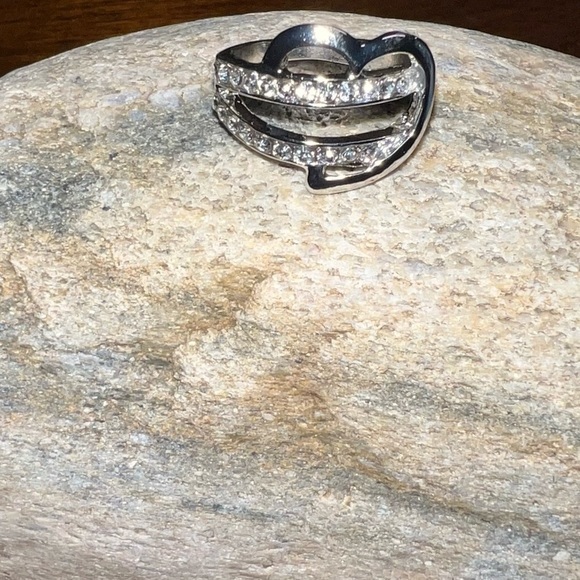 sim dia Jewelry - Heart Band ring Silver CZ New shipped fast 925 stamped